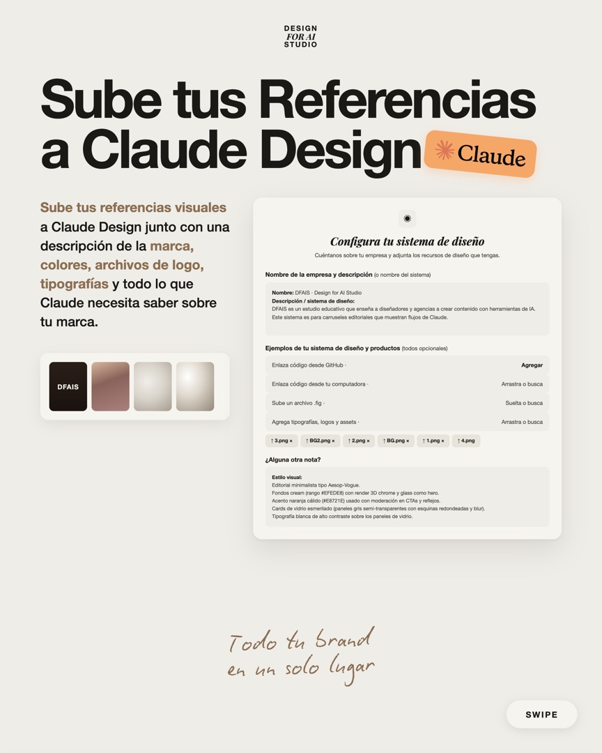 Sube tus referencias a Claude Design