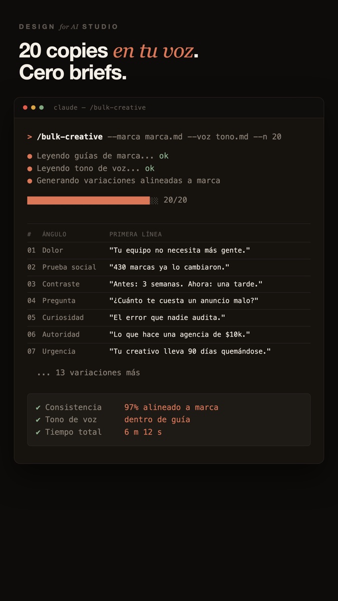 /bulk-creative generando 20 variaciones de copy alineadas a la marca