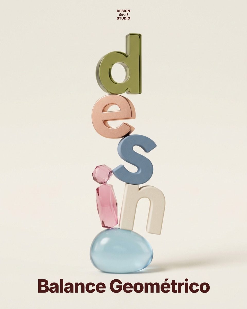 Letras de materiales mixtos en equilibrio sobre una piedra de vidrio
